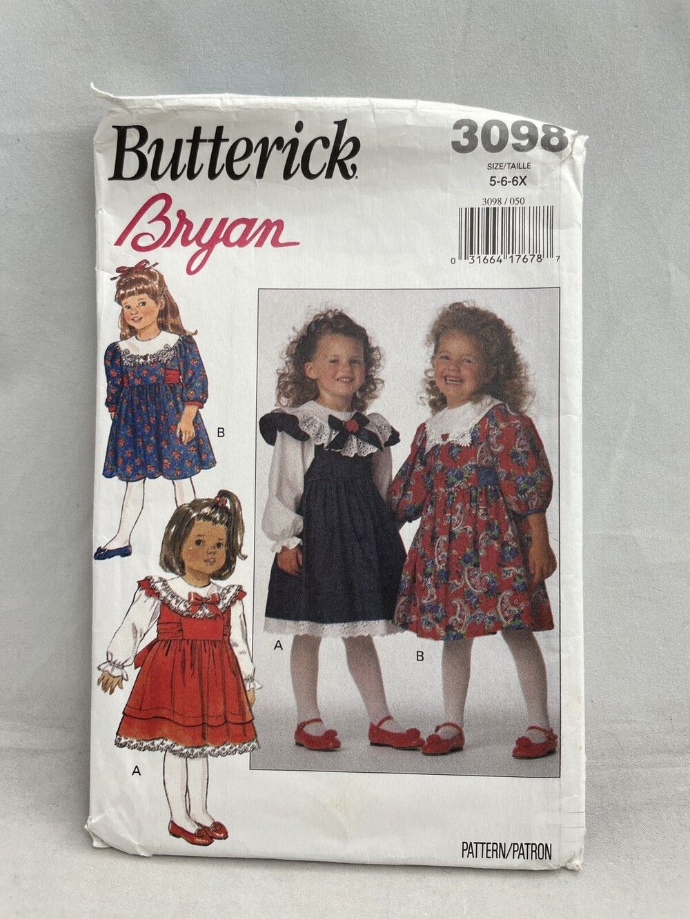 Butterick 3098 Girls Collar Variation Dresses Pattern Size 5 6 6X Bryan Sewing